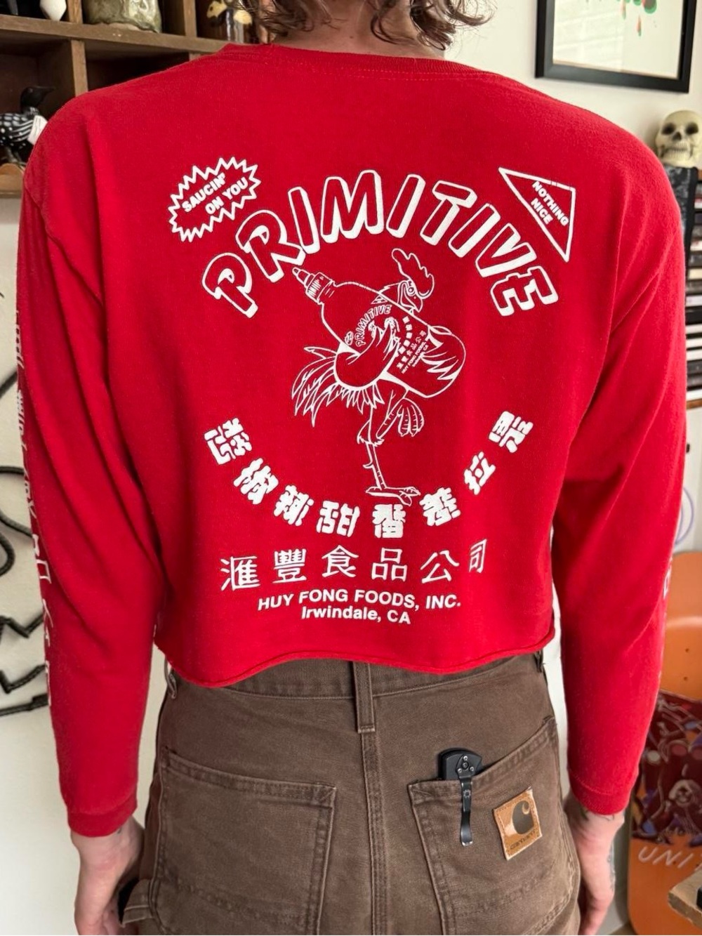 Primitive Skateboarding x Sriracha Cropped Boxy Red L/S Graphic Tee ~ Size Large